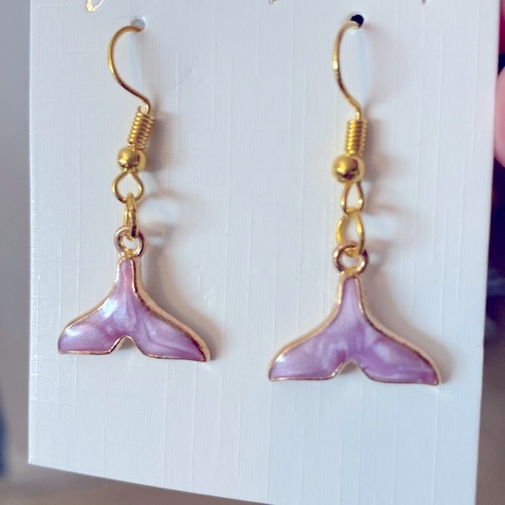 Purple fish tail dangle earrings